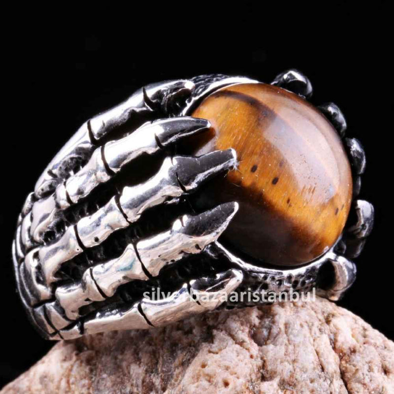 Tigers Eye Stone Jewelry Solid 925 Sterling Silver Men Ring silverbazaaristanbul 