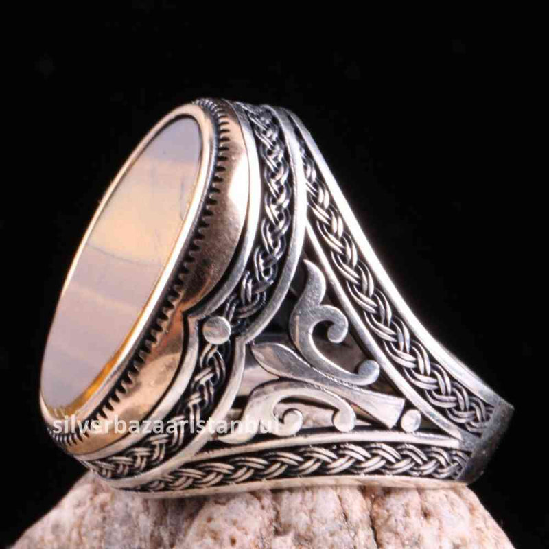 Tigers Eye Stone Jewelry Solid 925 Sterling Silver Men Ring silverbazaaristanbul 