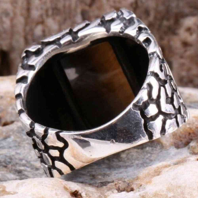 Tigers Eye Stone Jewelry Solid 925 Sterling Silver Men Ring silverbazaaristanbul 