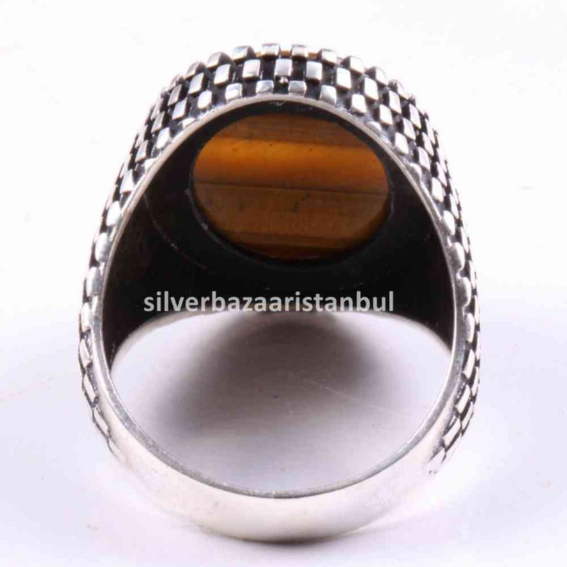 Tigers Eye Stone Jewelry Solid 925 Sterling Silver Men Ring silverbazaaristanbul 