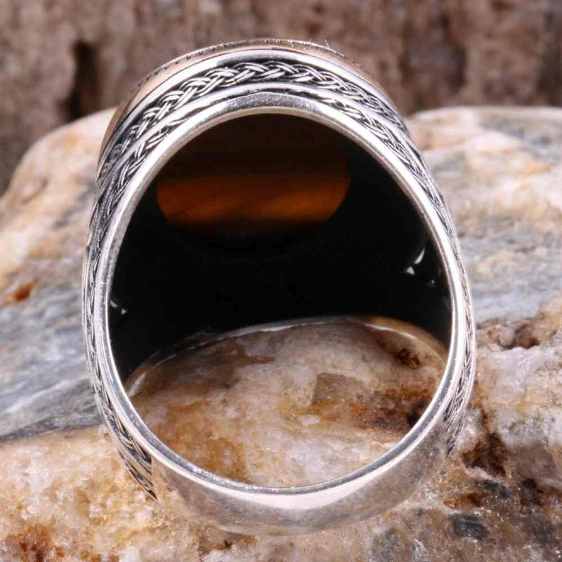 Tigers Eye Stone Jewelry Solid 925 Sterling Silver Men Ring silverbazaaristanbul 