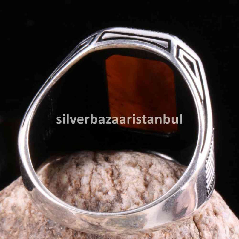 Tigers Eye Stone Jewelry Solid 925 Sterling Silver Men Ring silverbazaaristanbul 