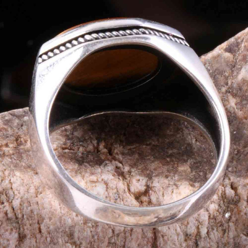 Tigers Eye Stone Jewelry Solid 925 Sterling Silver Men Ring silverbazaaristanbul 