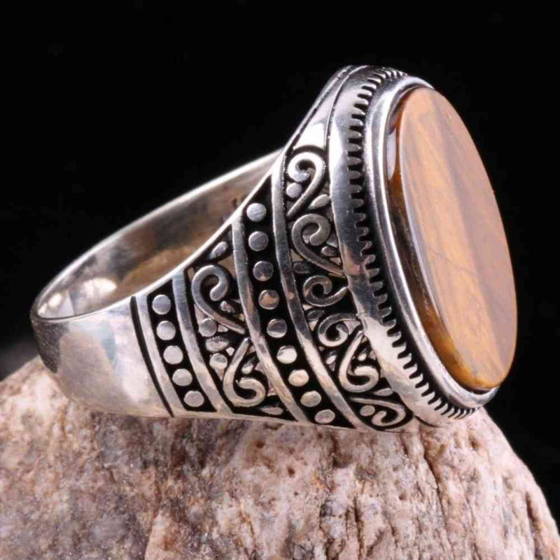 Tigers Eye Stone Jewelry Solid 925 Sterling Silver Men Ring silverbazaaristanbul 
