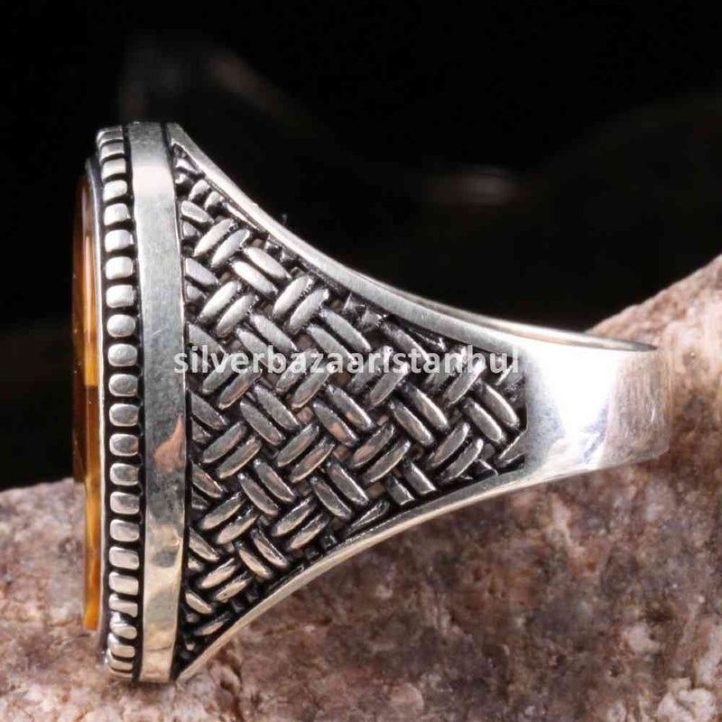 Tigers Eye Stone Jewelry Solid 925 Sterling Silver Men Ring silverbazaaristanbul 