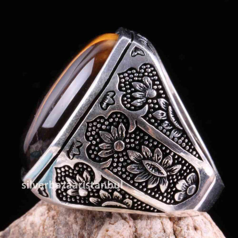 Tigers Eye Stone Jewelry Solid 925 Sterling Silver Men Ring silverbazaaristanbul 