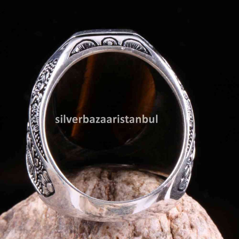 Tigers Eye Stone Jewelry Solid 925 Sterling Silver Men Ring silverbazaaristanbul 