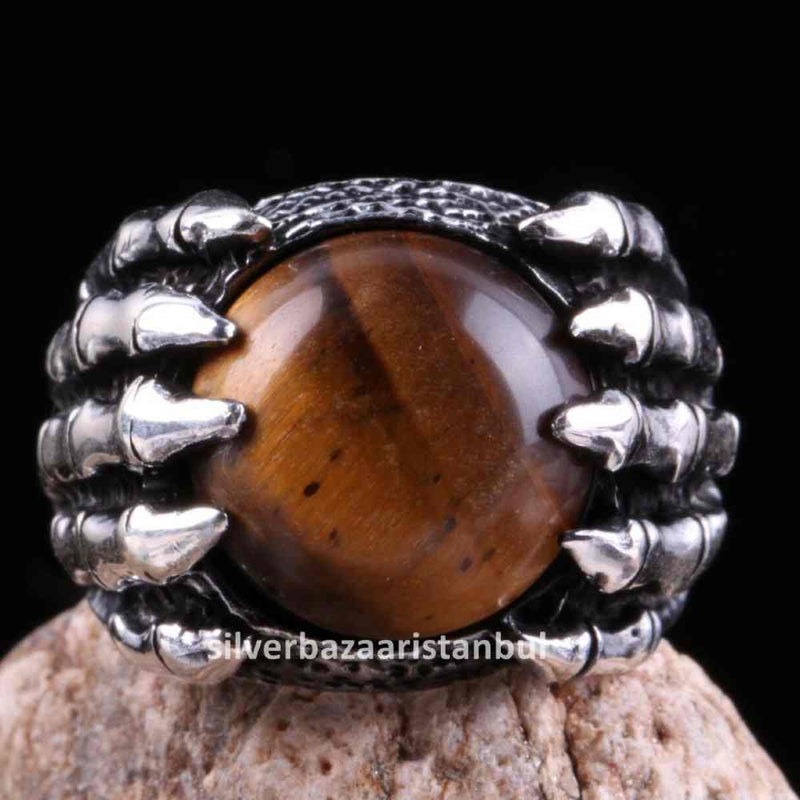 Tigers Eye Stone Jewelry Solid 925 Sterling Silver Men Ring silverbazaaristanbul 