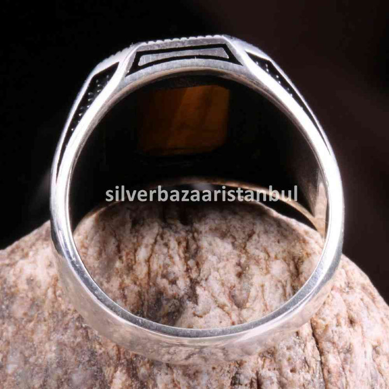 Tigers Eye Stone Jewelry Solid 925 Sterling Silver Men Ring silverbazaaristanbul 