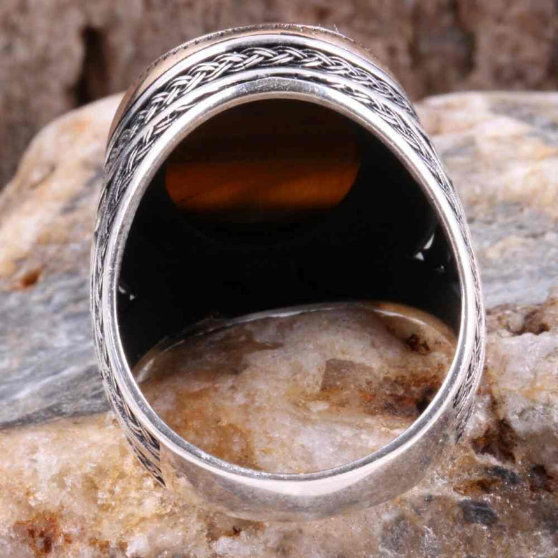 Tigers Eye Stone Jewelry Solid 925 Sterling Silver Men Ring silverbazaaristanbul 