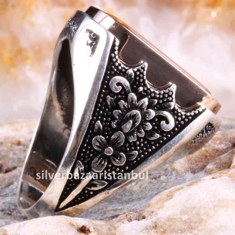 Tigers Eye Stone Jewelry Solid 925 Sterling Silver Men Ring silverbazaaristanbul 