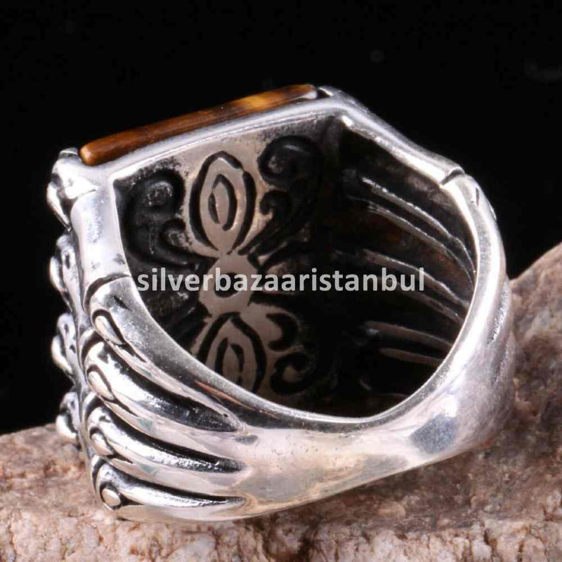 Tigers Eye Stone Jewelry Solid 925 Sterling Silver Men Ring silverbazaaristanbul 