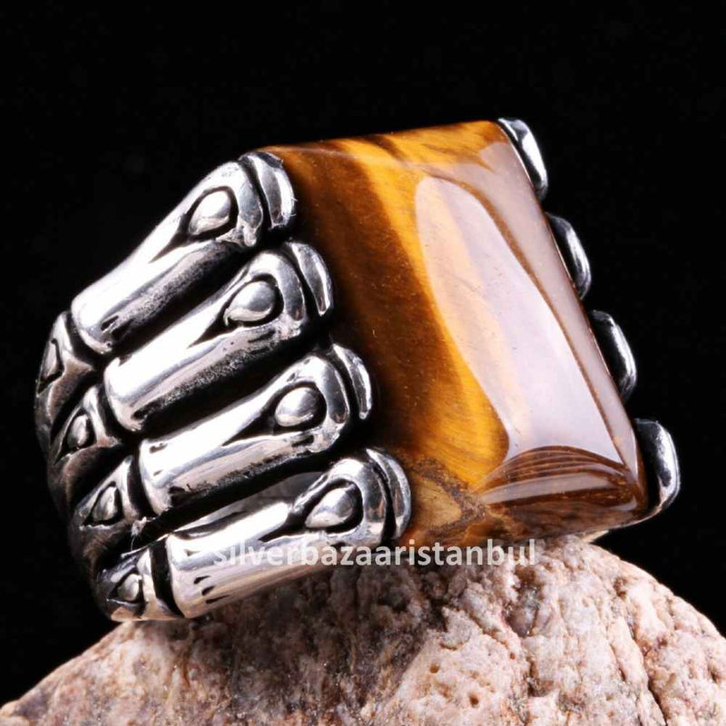 Tigers Eye Stone Jewelry Solid 925 Sterling Silver Men Ring silverbazaaristanbul 
