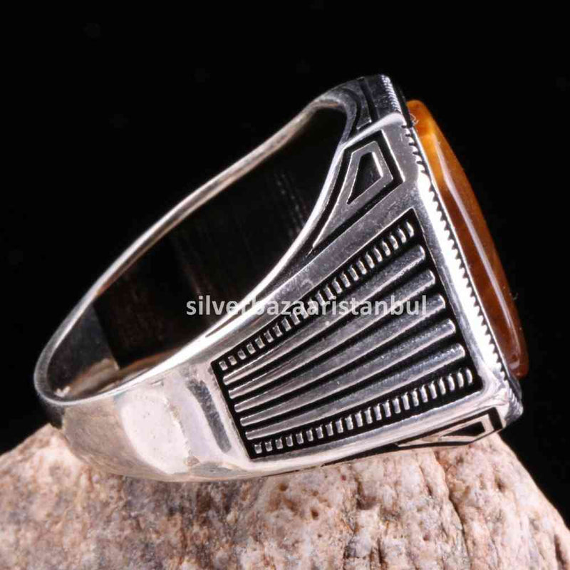 Tigers Eye Stone Jewelry Solid 925 Sterling Silver Men Ring silverbazaaristanbul 