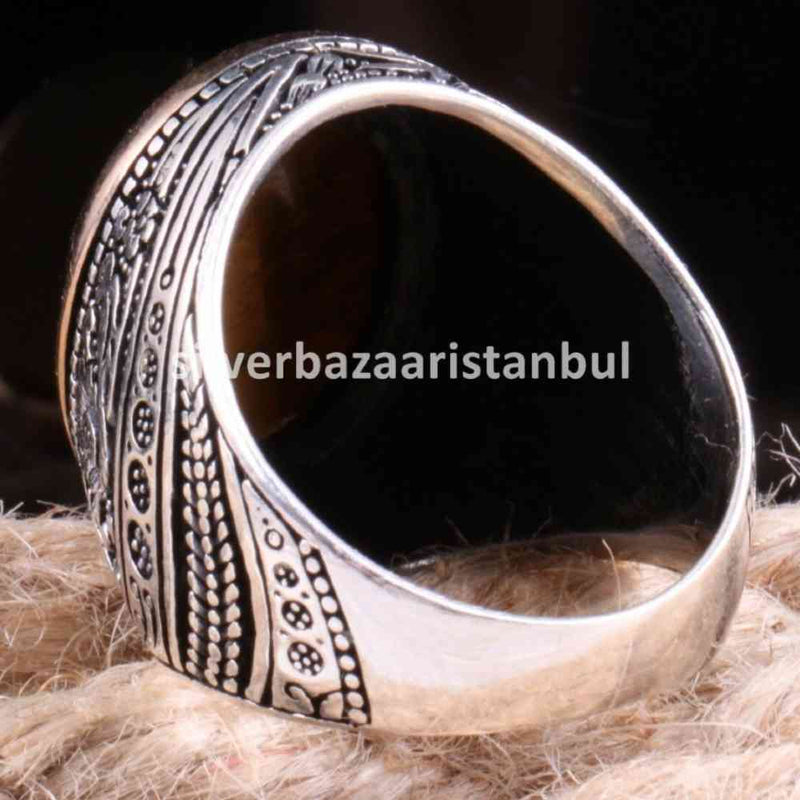 Tigers Eye Stone Jewelry Solid 925 Sterling Silver Men Ring silverbazaaristanbul 