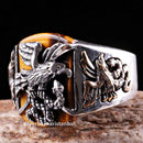 Tigers Eye Stone Turkish Handmade Eagle 925 Sterling Silver Men Ring silverbazaaristanbul 