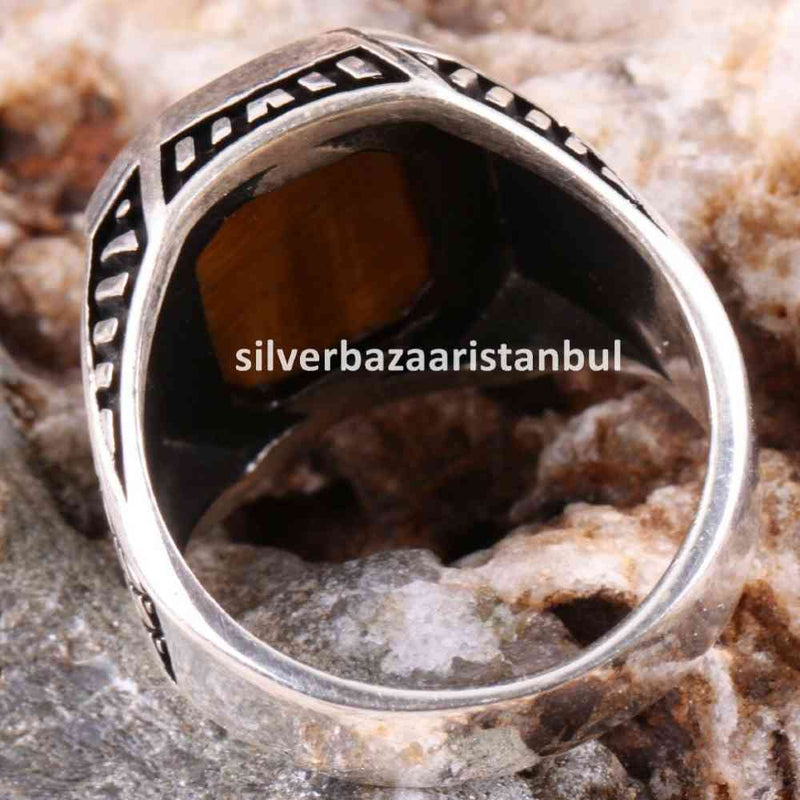 Tigers Eye Stone Turkish Handmade Solid 925 Sterling Silver Men Ring silverbazaaristanbul 