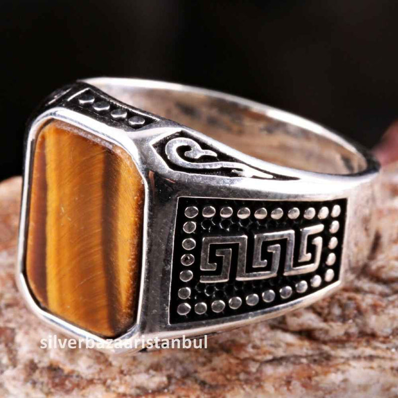 Tigers Eye Stone Turkish Handmade Solid 925 Sterling Silver Men Ring silverbazaaristanbul 