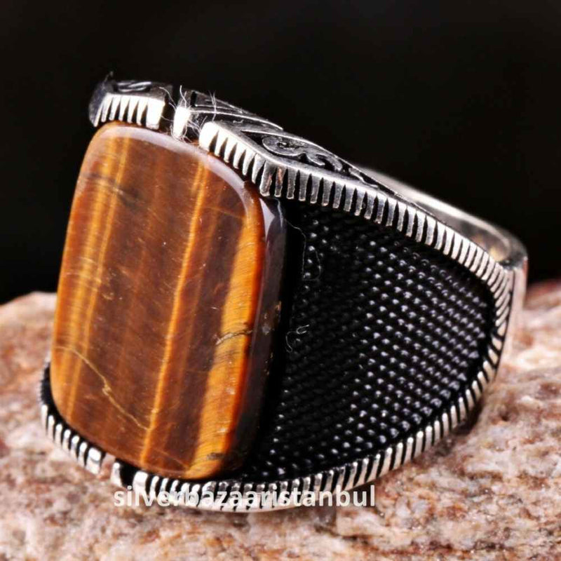 Tigers Eye Stone Turkish Handmade Solid 925 Sterling Silver Men Ring silverbazaaristanbul 