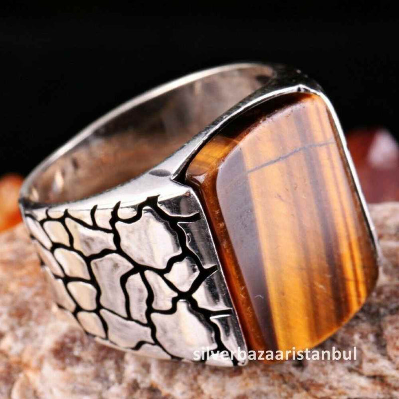 Tigers Eye Stone Turkish Handmade Solid 925 Sterling Silver Men Ring silverbazaaristanbul 