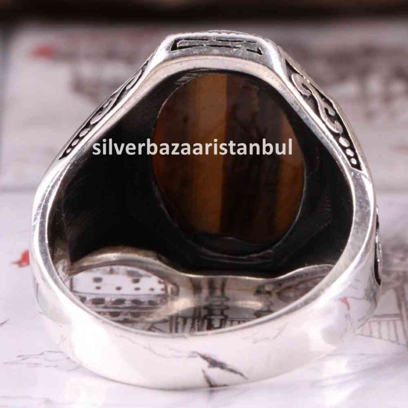Tigers Eye Stone Turkish Handmade Solid 925 Sterling Silver Men Ring silverbazaaristanbul 
