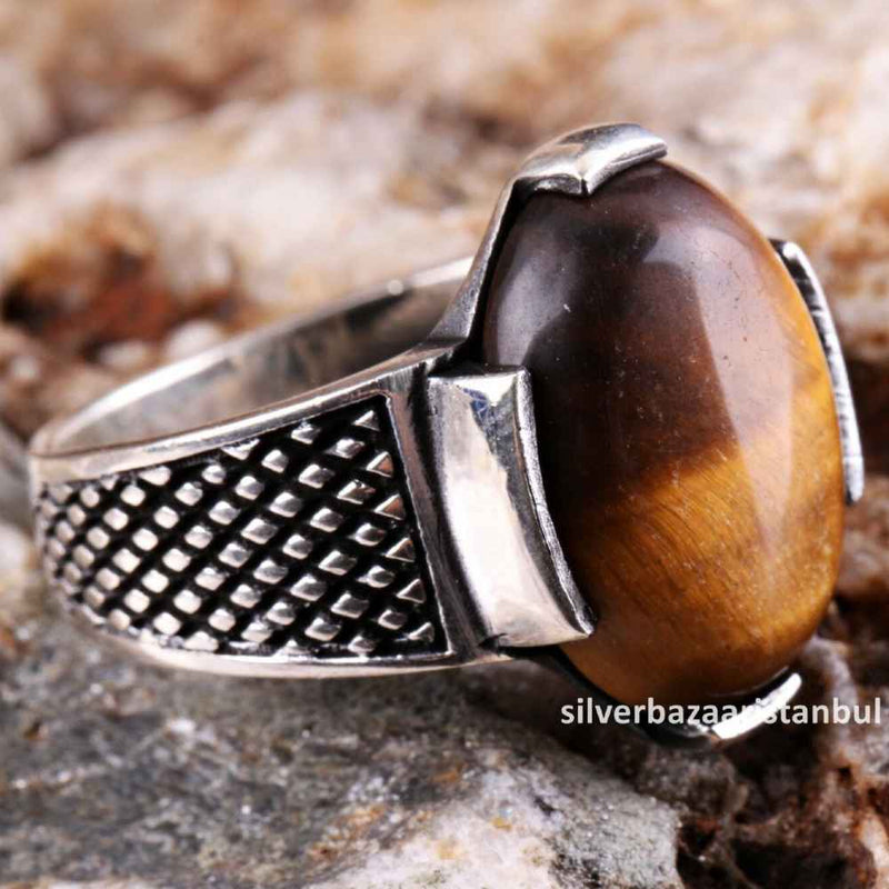 Tigers Eye Stone Turkish Handmade Solid 925 Sterling Silver Men Ring silverbazaaristanbul 