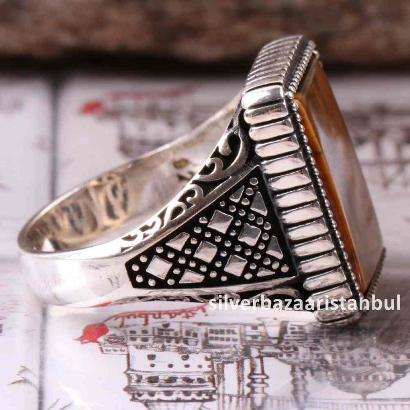 Tigers Eye Stone Turkish Handmade Solid 925 Sterling Silver Men Ring silverbazaaristanbul 