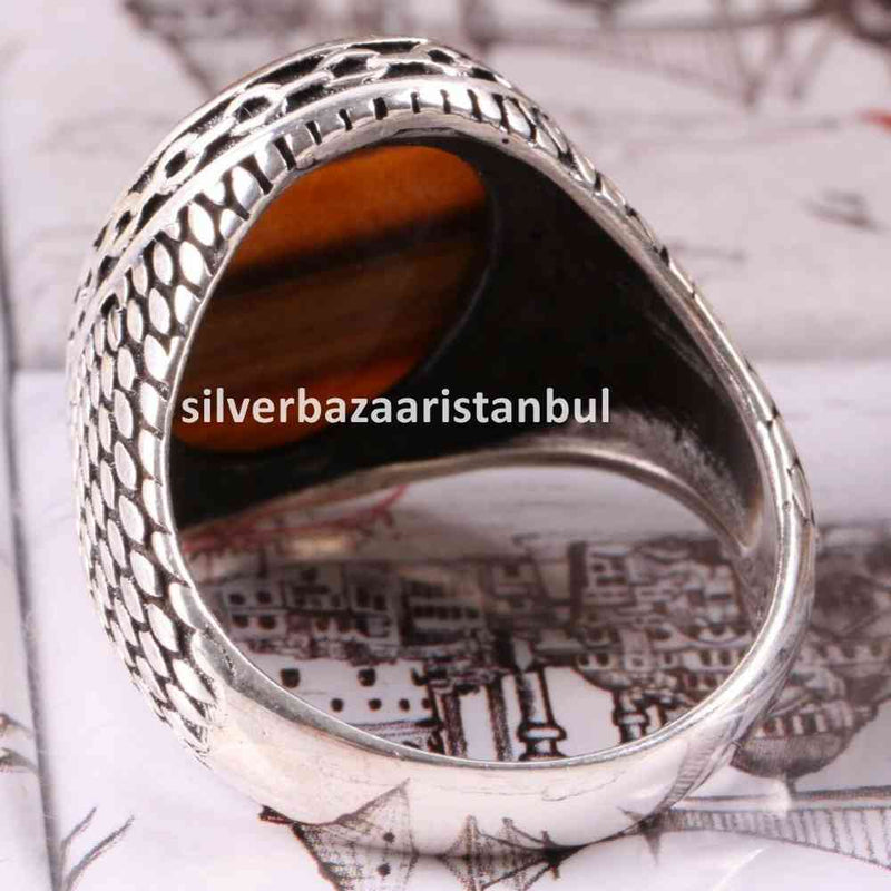 Tigers Eye Stone Turkish Handmade Solid 925 Sterling Silver Men Ring silverbazaaristanbul 