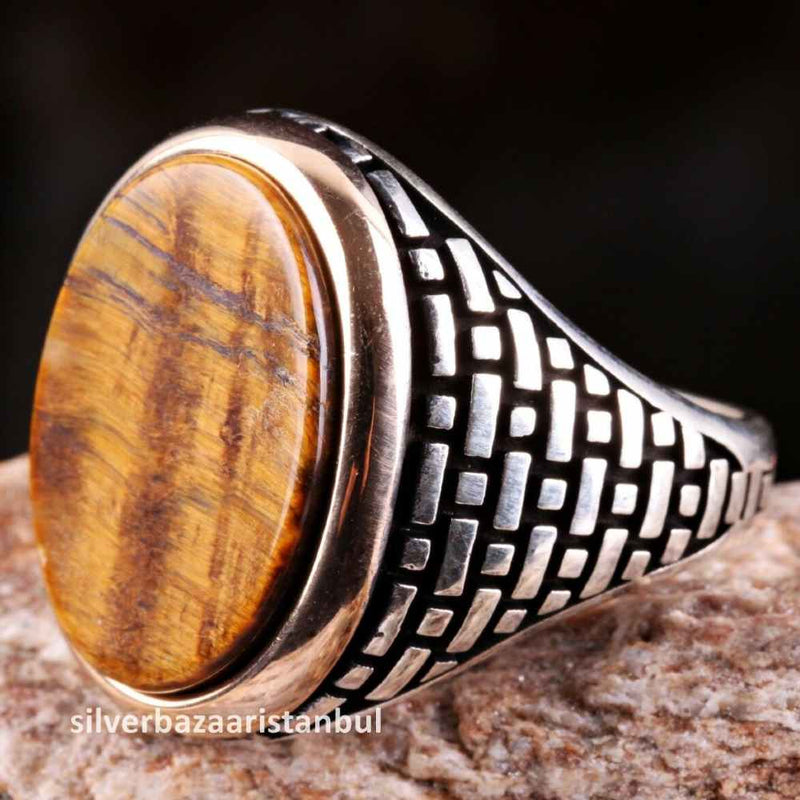 Tigers Eye Stone Turkish Handmade Solid 925 Sterling Silver Men Ring silverbazaaristanbul 
