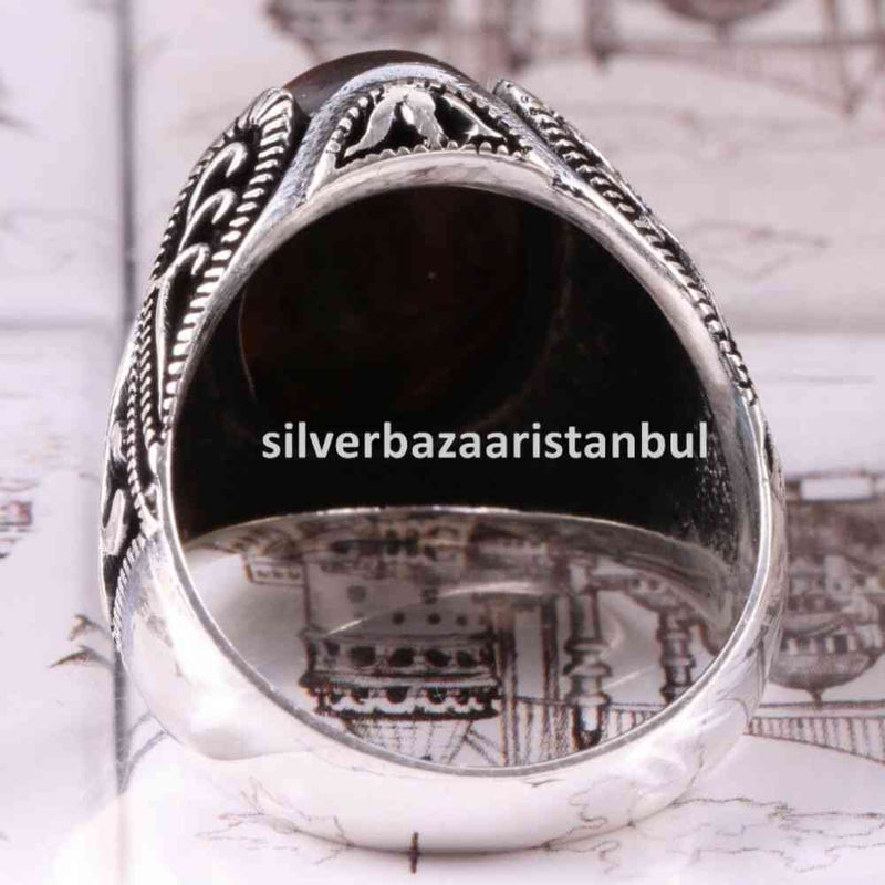 Tigers Eye Stone Turkish Handmade Solid 925 Sterling Silver Men Ring silverbazaaristanbul 