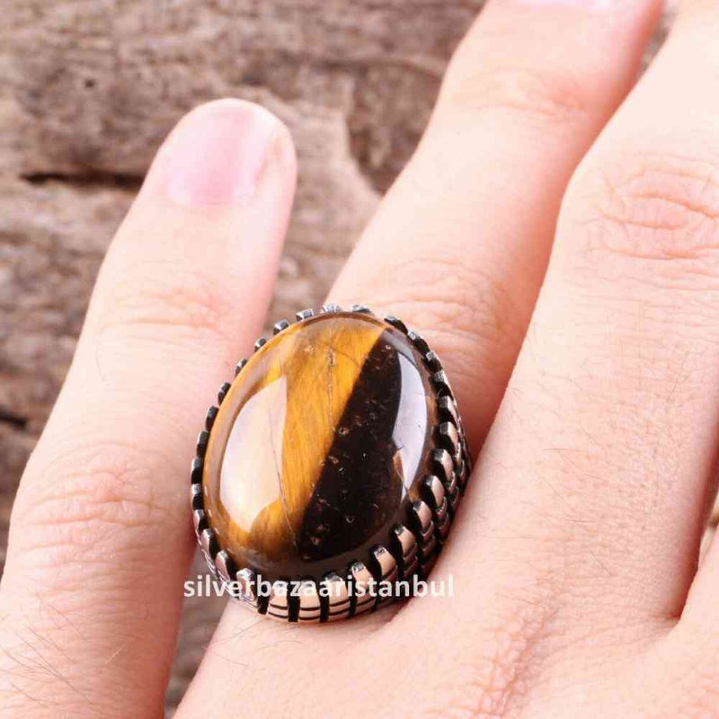 Tigers Eye Stone Turkish Handmade Solid 925 Sterling Silver Men Ring silverbazaaristanbul 