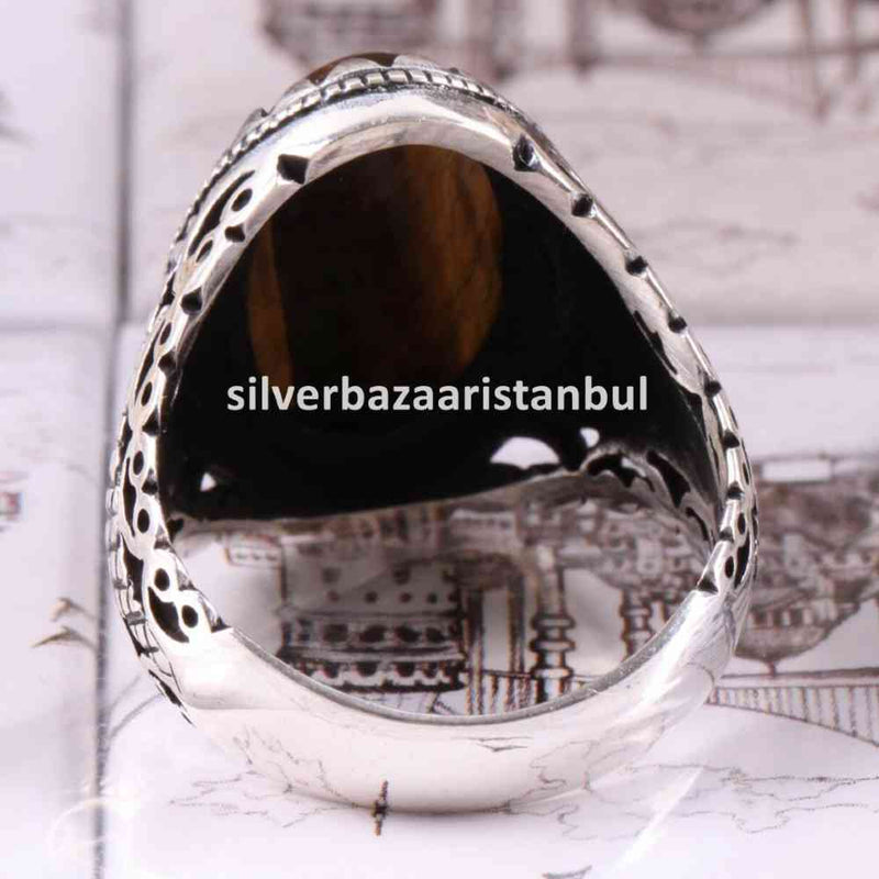 Tigers Eye Stone Turkish Handmade Solid 925 Sterling Silver Men Ring silverbazaaristanbul 