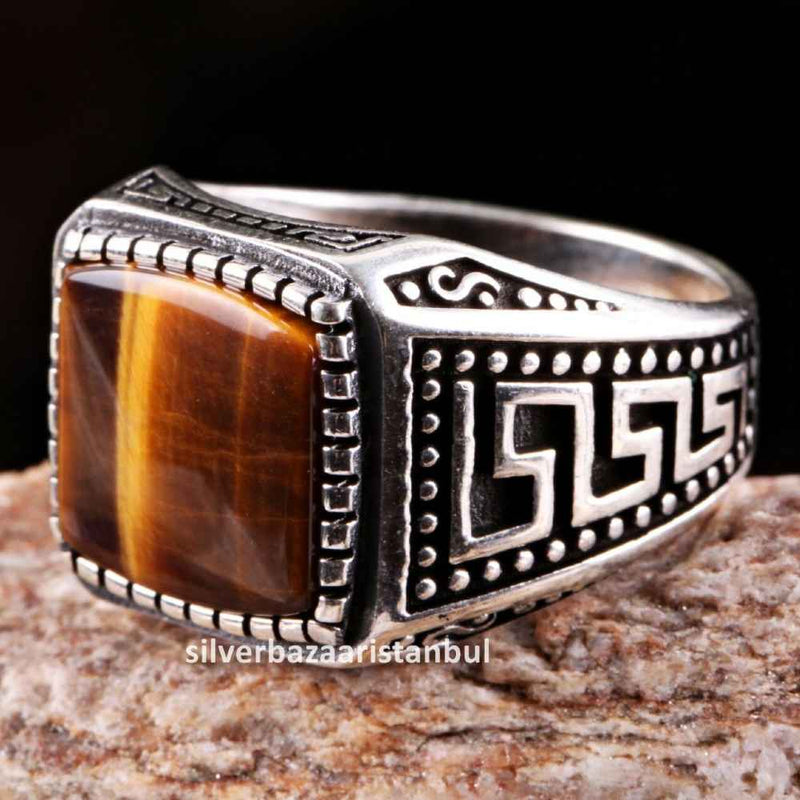 Tigers Eye Stone Turkish Handmade Solid 925 Sterling Silver Men Ring silverbazaaristanbul 