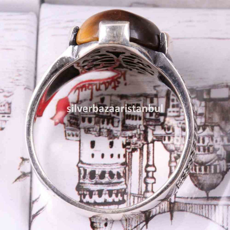 Tigers Eye Stone Turkish Handmade Solid 925 Sterling Silver Men Ring silverbazaaristanbul 