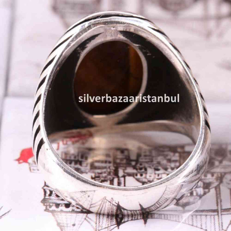 Tigers Eye Stone Turkish Handmade Solid 925 Sterling Silver Men Ring silverbazaaristanbul 