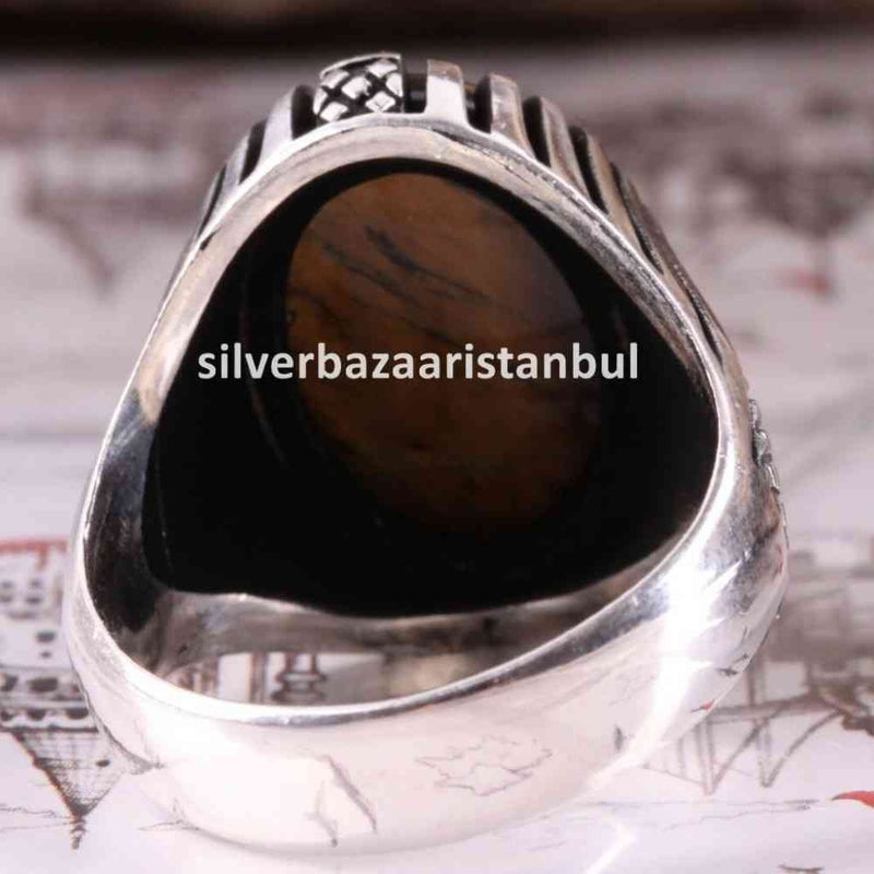 Tigers Eye Stone Turkish Handmade Solid 925 Sterling Silver Men Ring silverbazaaristanbul 
