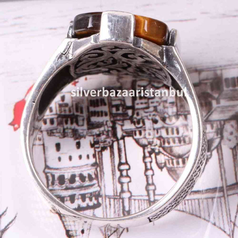 Tigers Eye Stone Turkish Handmade Solid 925 Sterling Silver Men Ring silverbazaaristanbul 