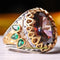 Tourmaline and Emerald Stone Handmade 925 Sterling Silver Mens Ring silverbazaaristanbul 