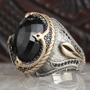Tulip Design 925 Sterling Silver Onyx Stone Mens Ring silverbazaaristanbul 