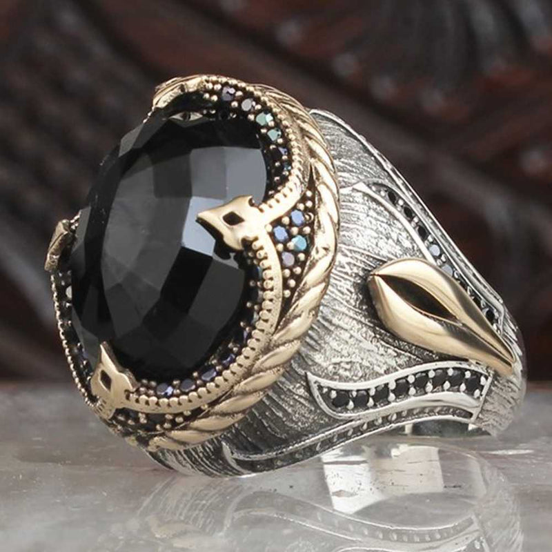 Tulip Design 925 Sterling Silver Onyx Stone Mens Ring silverbazaaristanbul 