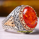 Turkish 925 Sterling Silver Amber and Marcasite Stone Mens Ring silverbazaaristanbul 