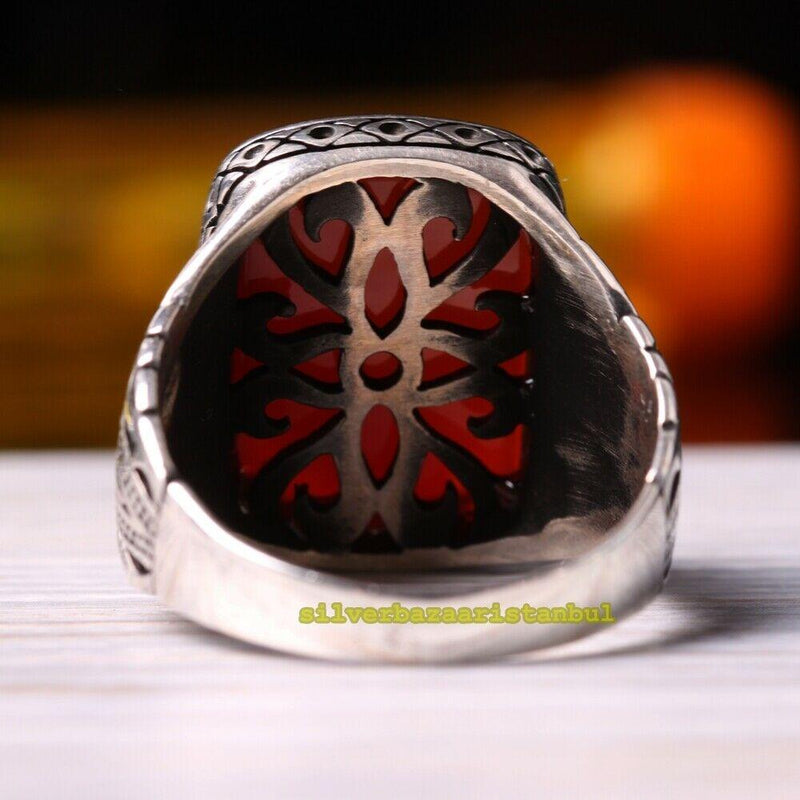 Turkish 925 Sterling Silver Authentic Agate Aqeeq Mens Ring silverbazaaristanbul 