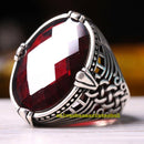 Turkish 925 Sterling Silver Big Red Ruby Stone Mens Ring silverbazaaristanbul 