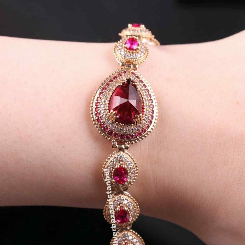 Turkish 925 Sterling Silver Drop Ruby Stone Lady Women Bracelet silverbazaaristanbul 