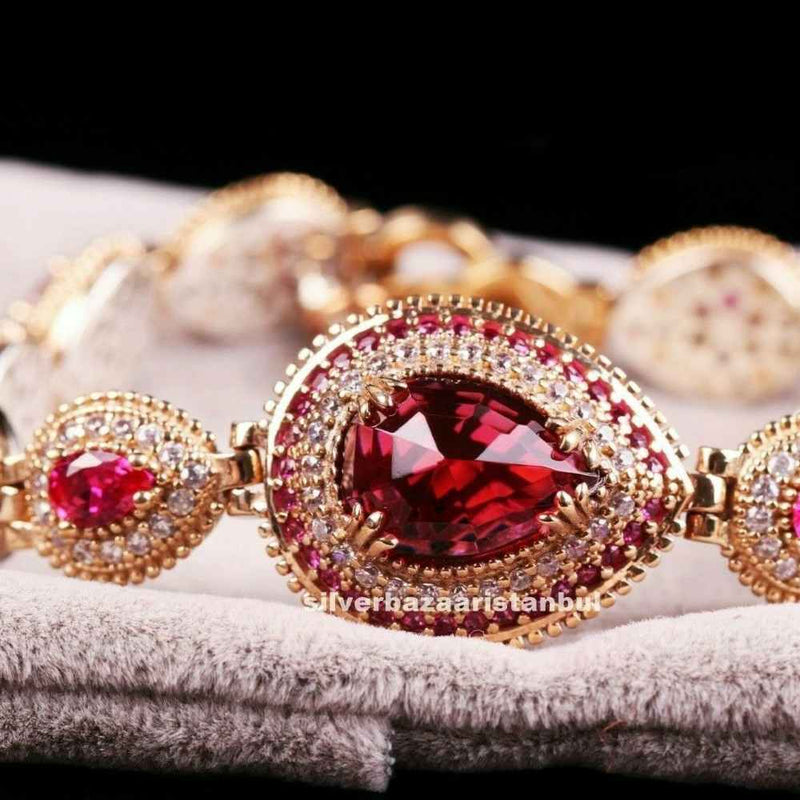 Turkish 925 Sterling Silver Drop Ruby Stone Lady Women Bracelet silverbazaaristanbul 