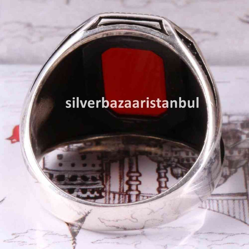 Turkish 925 Sterling Silver Eagle Agate Aqeeq Stone Mens Solid Ring silverbazaaristanbul 