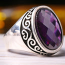 Turkish 925 Sterling Silver Facet Amethyst Stone Mens Ring silverbazaaristanbul 