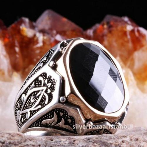 Turkish 925 Sterling Silver Heavy Black Onyx Stone Mens Ring silverbazaaristanbul 