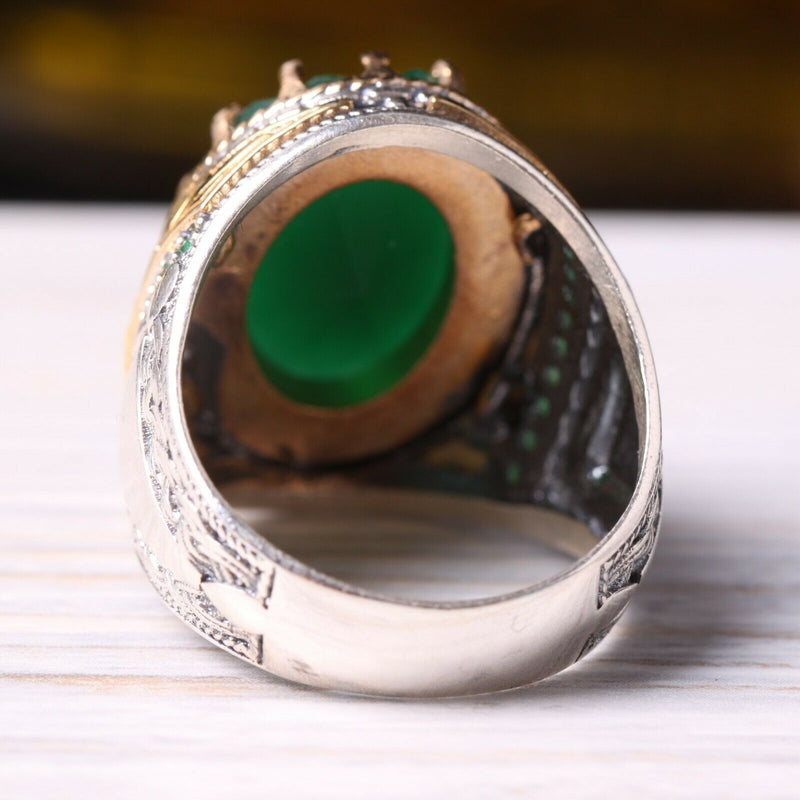 Turkish 925 Sterling Silver Multi Green Emerald Stone Mens Male Ring silverbazaaristanbul 