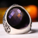 Turkish 925 Sterling Silver Purple Faceted Amethyst Stone Mens Ring silverbazaaristanbul 